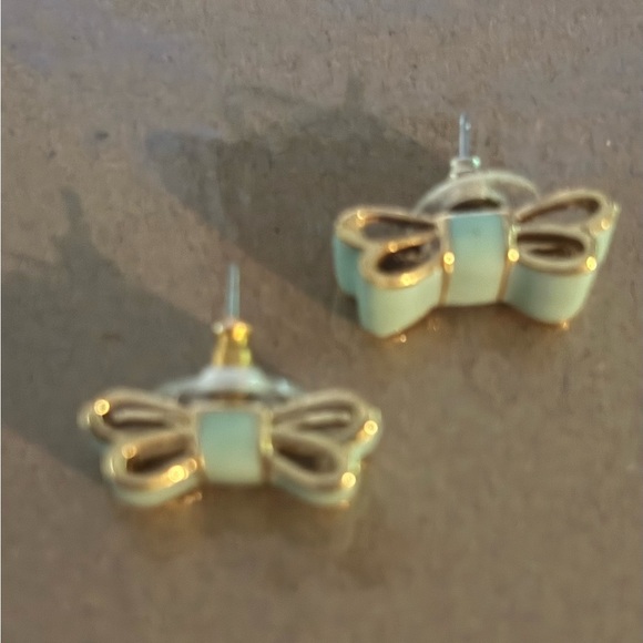 Kate Spade Blue and Gold Bow Dainty Earrings - Picture 1 of 3